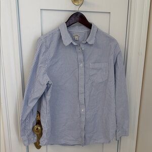 Land's End Light Blue & White Striped Button-Up Shirt - L